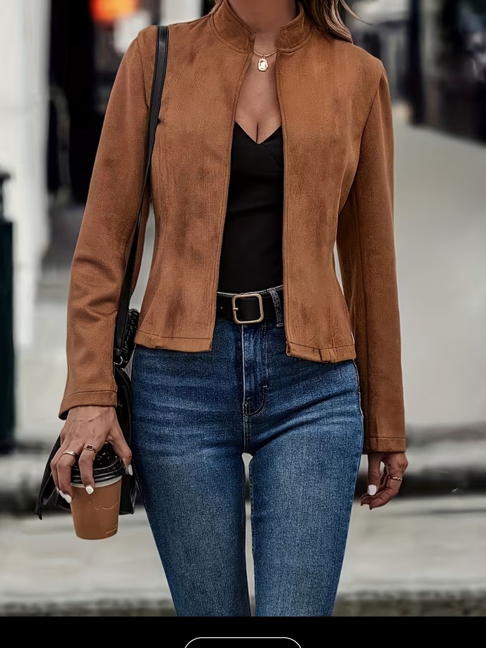 Brown Suede-Style Fitted Jacket NEW Lightweight Coat Shacket Fall Concert Festiv